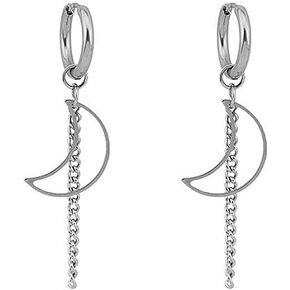 Crescent Moon Tassel Chain Dangle Drop Huggie Hoop Earrings for Women Girls Men 316 Surgical Stainless Steel Charms Dangling Minimalist Small Hoop Cartilage Fashion Unique BTS Fans Jewelry
