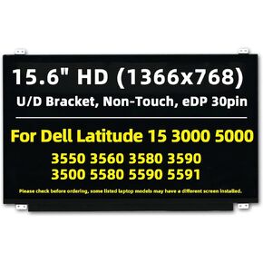 Replacement Screen for Dell Latitude 3000 5000 15 HD 1366x768, 30Pin, w/Bracket, Non-Touch, 15.6'' LED LCD Display Panel for 3550 3560 3580 3590 3500 5580 5590 5591