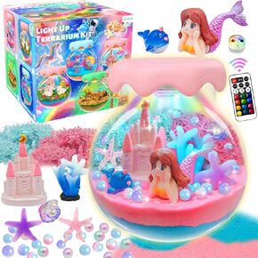 ADLKGG Mermaid Terrarium Kit for Kids - DIY Mermaid Toys for Girls Ages 8-12, Make Your Own Night Light Arts and Crafts Kit for Kids, Mermaid Birthday for Girls Ages 8-12
