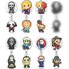 8Pcs Horror Badge Reels, Halloween Badge Reels Retractable, Funny Badge Holder Alligator Clip for Nurse Doctor in Kuwait