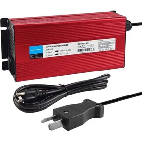 36V 12A Golf Cart Battery Charger with Crowsfoot Style Connector Crowfoot Plug, Red Aluminum Shell