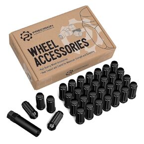32pcs Black Spline Lug Nuts - 14x2 Threads (Coarse) - 2 inch Length - Cone Taper Seat - includes 1 Socket Key Tool - Compatible with Ford F250 F350 Excursion (Check Listing for Exact Year)