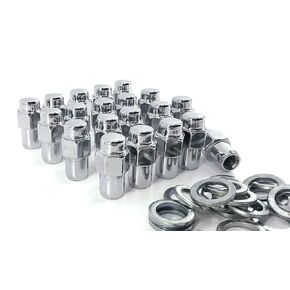 Set of 20 pcs Wheel Lug Nuts M12X1.25,13/16"Hex/Wrench, Total Length 1.68"(42.67mm), Chrome Flat Top Mag 0.75", 2-PC Standard Mag Shank Closed End Chrome Lug Nuts Set with Washer