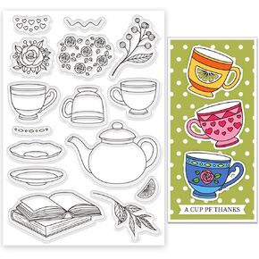 Tea Cup Clear Stamp Flower Silicone Stamps Teapot Rubber Stamps for Crafts Afternoon Tea Clear Stamp Book Transparent Clear Stamps for Card Making DIY Scrapbooking Journal Decor