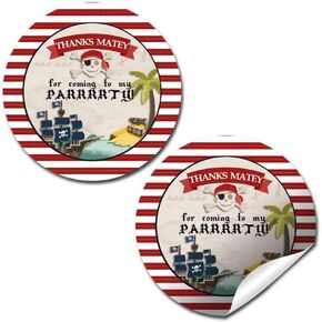 Ahoy Matey Pirate Treasure Map Birthday Party Thank You Sticker Labels, 40 2" Party Circle Stickers by AmandaCreation, Great for Party Favors, Envelope Seals & Goodie Bags