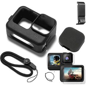 Accessories Kit Protective Soft Silicone Case for GoPro Hero 12/11/10/9 Black, Sleeve Case with Rubber Lens Cover + Screen Protector + Battery Side Cover + Lens Cover Cap for Go Pro Hero12 11 10 9