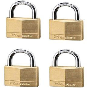Master Lock 140D Solid Brass Keyed Different Padlock with 1-9/16-Inch Wide Body, 1/4-Inch Shackle, 4-Pack
