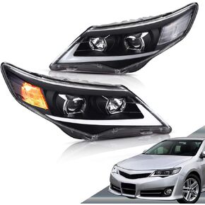 VLAND LED Projector Headlights Compatible with Toyota Camry 2012-2014 US-Specs Version, High Beam Come with H7 Halogen, Low Beam Fits D2S LED Bulbs(Not Included)