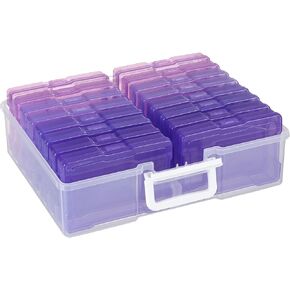 4" x 6" Plastic Photo Storage Case with 16 Inner Photo Containers Boxes Greeting Cards Containers Boxes Storage, Seed Storage Perfect for Storing Pictures,Photos and Cards (Pink & Purple)