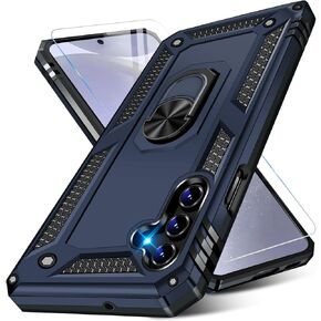 for Samsung Galaxy S24 Case with Screen Protector, Military Grade Rugged Armor Shockproof Heavy Duty Galaxy S24 5G Protective Cover for Samsung S24 5G Magnetic Ring Kickstand Phone Case (Blue)