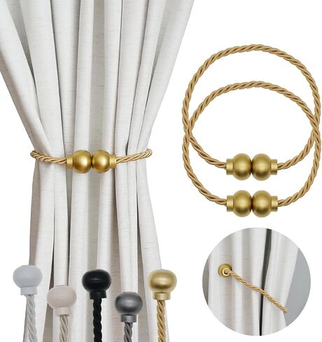 2 Pack Magnetic Curtain Tiebacks Modern Handmade Rope Curtain Tie Backs Decorative Drapes Weave Holdbacks for Home Outdoor Bedroom Office Decorative Curtain, Gold in Saudi Arabia