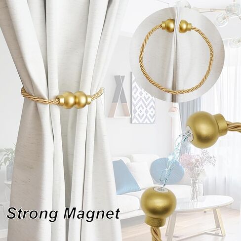 2 Pack Magnetic Curtain Tiebacks Modern Handmade Rope Curtain Tie Backs Decorative Drapes Weave Holdbacks for Home Outdoor Bedroom Office Decorative Curtain, Gold in Saudi Arabia