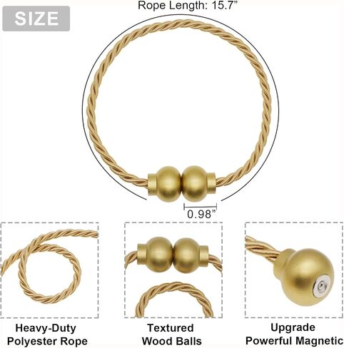2 Pack Magnetic Curtain Tiebacks Modern Handmade Rope Curtain Tie Backs Decorative Drapes Weave Holdbacks for Home Outdoor Bedroom Office Decorative Curtain, Gold in Saudi Arabia