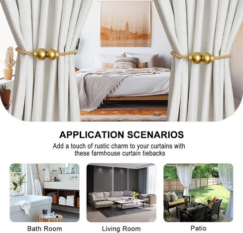 2 Pack Magnetic Curtain Tiebacks Modern Handmade Rope Curtain Tie Backs Decorative Drapes Weave Holdbacks for Home Outdoor Bedroom Office Decorative Curtain, Gold in Saudi Arabia