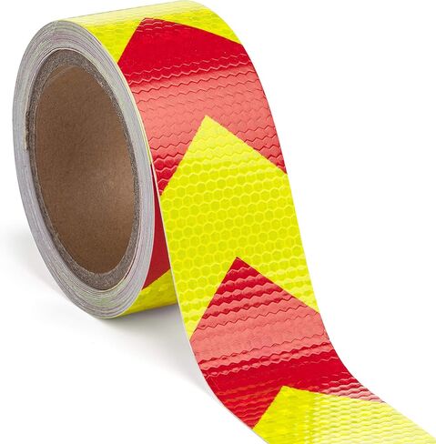 شريط عاكس مقاوم للماء، 2 × 50 قدم، شريط أمان عالي الوضوح في الهواء الطلق مع لاصق من الدرجة الصناعية، شريط عاكس عالي التحمل للسلالم، تحذير من المخاطر، مواقف السيارات، أحمر/أصفر in Kuwait