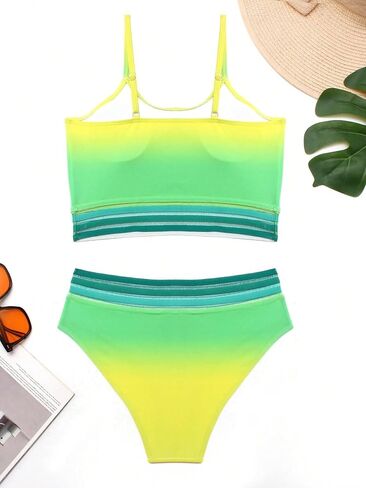 SOLY HUX Girl's Two Piece Swimsuit Gradient Contrast Mesh Bikini Sets Bathing Suits in Saudi Arabia