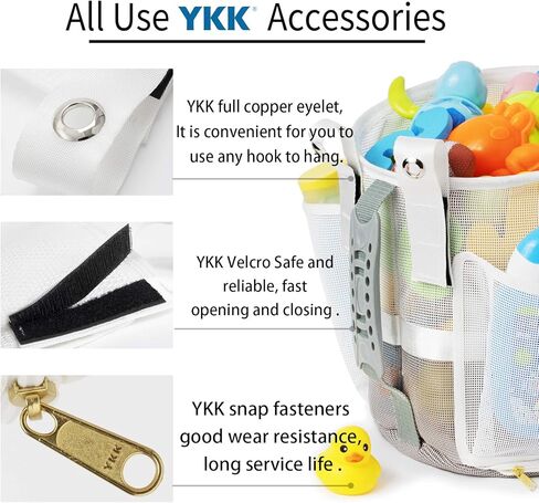 منظم ألعاب حمام شبكي سريع المغرفة لحوض الاستحمام بسحاب YKK، طرق متعددة للتعليق، سعة كبيرة جدًا وفتحة كبيرة، حامل ألعاب الحمام، حقيبة تخزين ألعاب حمام الأطفال مع جيبين جانبيين (أبيض) in Kuwait