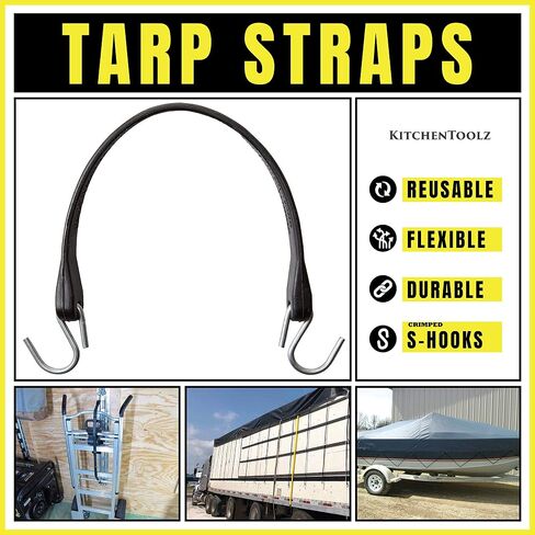 21" Inch 25 Pack Rubber Bungee Cords with Metal Hooks for Flatbed Trucks- Heavy Duty Tarp Tie Down Straps in Kuwait