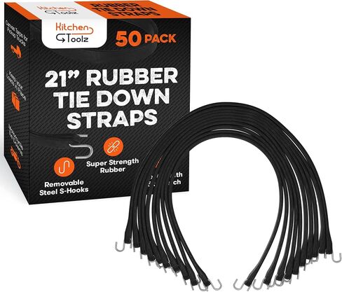 21" Inch 25 Pack Rubber Bungee Cords with Metal Hooks for Flatbed Trucks- Heavy Duty Tarp Tie Down Straps in Kuwait