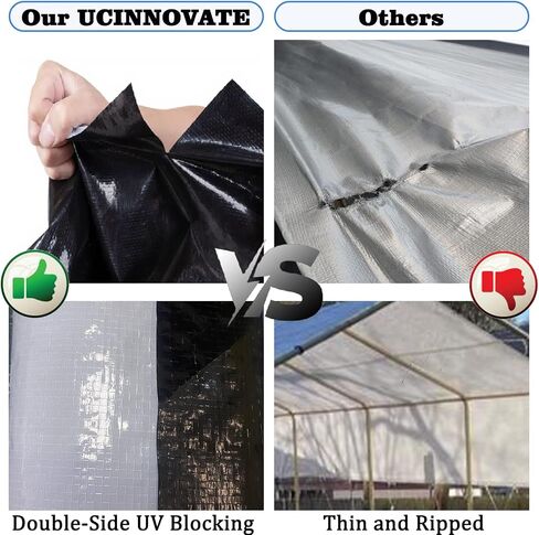 UCINNOVATE 10' x 10' قماش القنب عالي التحمل مقاوم للماء أبيض/أسود، غطاء قماش متين 14 مل مع الحلقات، غطاء ملاءة أرضية معززة مقاومة للأشعة فوق البنفسجية لحديقة الفناء أو الدفيئة أو القارب in Kuwait