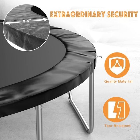 غطاء زنبركي الترامبولين، استبدال وسادة الترامبولين Gonoce بطول 14 قدم، بدون فتحات للأعمدة، ملحقات الترامبولين المقاومة للماء والتمزق باللون الأسود (14 قدم) in Kuwait