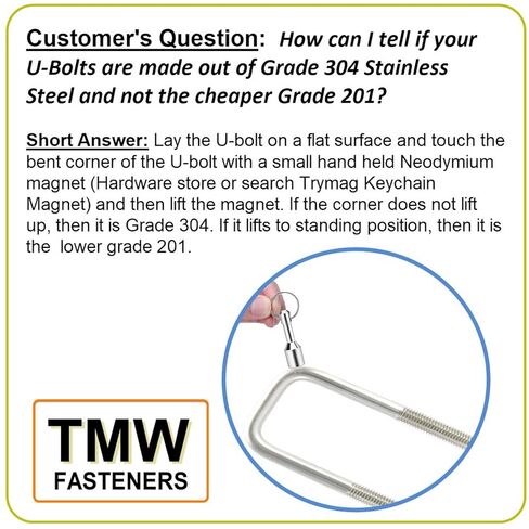 (8) 304 مسامير على شكل حرف U مربعة من الفولاذ المقاوم للصدأ بقطر 1/2 بوصة × عرض داخلي 3-1/16 بوصة × ارتفاع داخلي 4-5/16 بوصة مع صواميل قفل SS 304 وغسالات للقوارب ومقطورات المرافق المصنوعة في الولايات المتحدة الأمريكية. in Kuwait