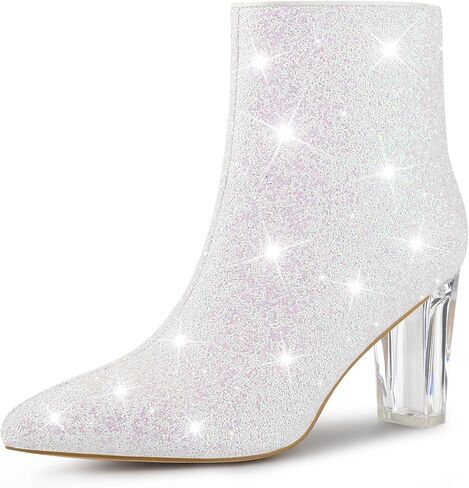 Perphy Clear Heel Sparkly Glitter Block Heels Ankle Boots for Women in Saudi Arabia