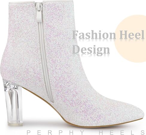 Perphy Clear Heel Sparkly Glitter Block Heels Ankle Boots for Women in Saudi Arabia