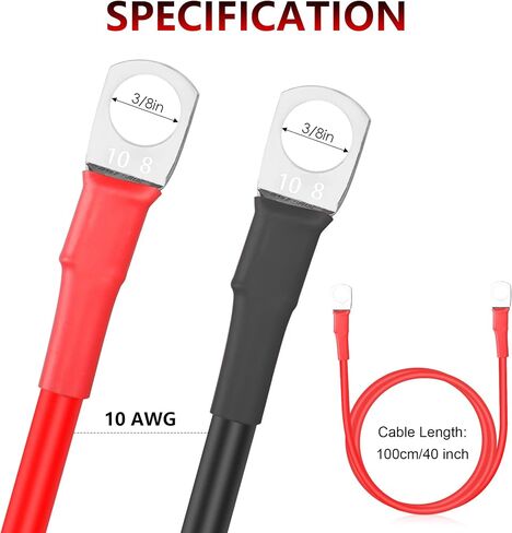 زوج واحد من كابل عاكس البطارية 10AWG من GELRHONR مع موصلات طرفية، عمود علوي لطرف البطارية من الدرجة البحرية، سلبي وإيجابي عالمي، لسيارة القارب RV-1M/3.2Ft in Saudi Arabia