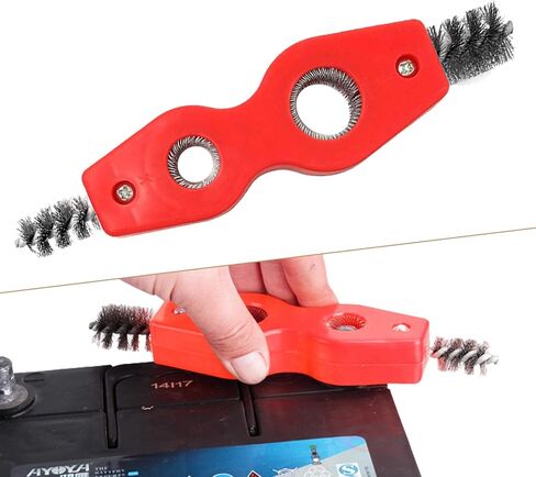 1 PC Four-in-one Car Starter Terminal Cleaner Replacement, Metal Vehicle Pile Head Brush Tool, Universal Automotive Tube Cleaning Brush Accessories for Marine Car Truck SUV RV (Red) in Saudi Arabia