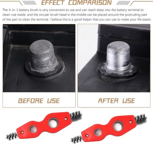 1 PC Four-in-one Car Starter Terminal Cleaner Replacement, Metal Vehicle Pile Head Brush Tool, Universal Automotive Tube Cleaning Brush Accessories for Marine Car Truck SUV RV (Red) in Saudi Arabia