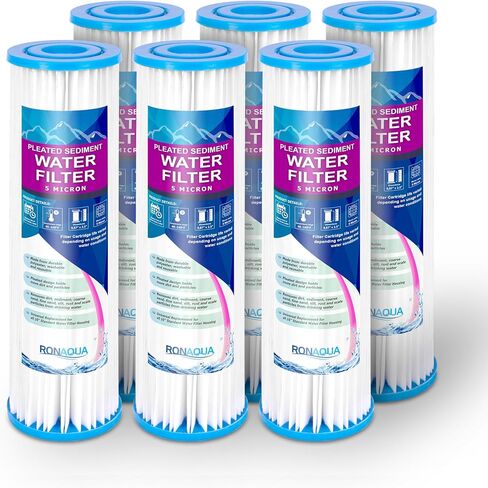 Pleated Sediment Water Filter Cartridge 9.87"x 2.5" Amplified Surface Area, Removes Sand, Dirt, Rust, Extended Filter Life WELL-MATCHED with WHKF-WHPL, 801-50, WB-50W, WFPFC3002, SPC-25-1050 (6 Pack) in Saudi Arabia