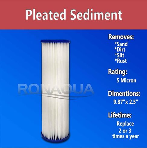 Pleated Sediment Water Filter Cartridge 9.87"x 2.5" Amplified Surface Area, Removes Sand, Dirt, Rust, Extended Filter Life WELL-MATCHED with WHKF-WHPL, 801-50, WB-50W, WFPFC3002, SPC-25-1050 (6 Pack) in Saudi Arabia