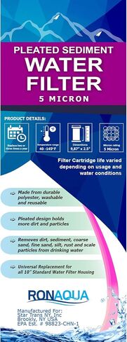 Pleated Sediment Water Filter Cartridge 9.87"x 2.5" Amplified Surface Area, Removes Sand, Dirt, Rust, Extended Filter Life WELL-MATCHED with WHKF-WHPL, 801-50, WB-50W, WFPFC3002, SPC-25-1050 (6 Pack) in Saudi Arabia