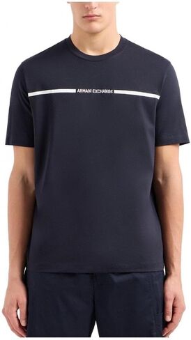 A｜X ARMANI EXCHANGE Men's Line Logo Branded Short Sleeve T-Shirt in Saudi Arabia