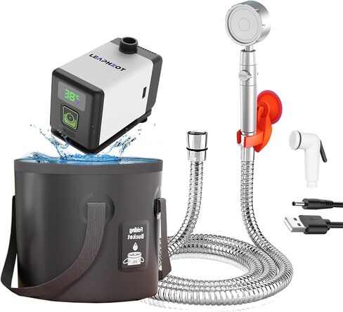 Portable Outdoor Shower for Camping with 20L Dry Bag,6000mAh Brushless Motor Shower Rechargeable Pump with Intelligent Digital Display, Shower Head Nozzle for Camping,Pet Bath,Car Washing in Kuwait