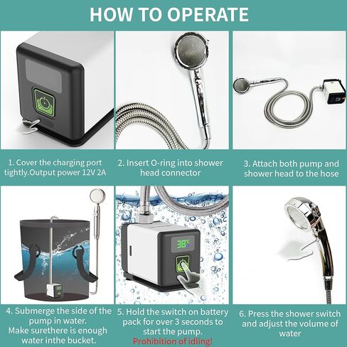 Portable Outdoor Shower for Camping with 20L Dry Bag,6000mAh Brushless Motor Shower Rechargeable Pump with Intelligent Digital Display, Shower Head Nozzle for Camping,Pet Bath,Car Washing in Kuwait