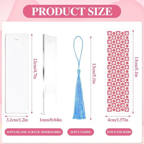مجموعة فراغات الإشارات المرجعية من الأكريليك - 24 قطعة من ملصقات تغليف Boho Flower UV DTF 24 قطعة من الإشارات المرجعية المصنوعة من الأكريليك المستطيل الشفاف للنساء 24 قطعة من الشرابات الملونة إشارات مرجعية واضحة لعلامات الهدايا اليدوية اليدوية in Saudi Arabia
