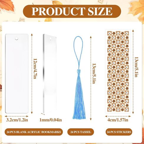 مجموعة فراغات الإشارات المرجعية من الأكريليك - 24 قطعة من ملصقات تغليف Boho Flower UV DTF 24 قطعة من الإشارات المرجعية المصنوعة من الأكريليك المستطيل الشفاف للنساء 24 قطعة من الشرابات الملونة إشارات مرجعية واضحة لعلامات الهدايا اليدوية اليدوية in Kuwait