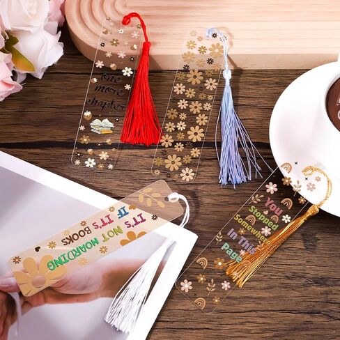 مجموعة فراغات الإشارات المرجعية من الأكريليك - 24 قطعة من ملصقات تغليف Boho Flower UV DTF 24 قطعة من الإشارات المرجعية المصنوعة من الأكريليك المستطيل الشفاف للنساء 24 قطعة من الشرابات الملونة إشارات مرجعية واضحة لعلامات الهدايا اليدوية اليدوية in Kuwait