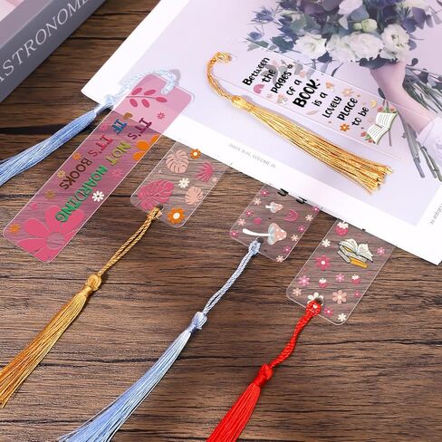 مجموعة فراغات الإشارات المرجعية من الأكريليك - 24 قطعة من ملصقات تغليف Boho Flower UV DTF 24 قطعة من الإشارات المرجعية المصنوعة من الأكريليك المستطيل الشفاف للنساء 24 قطعة من الشرابات الملونة إشارات مرجعية واضحة لعلامات الهدايا اليدوية اليدوية in Saudi Arabia