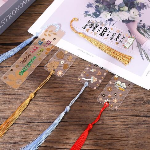 مجموعة فراغات الإشارات المرجعية من الأكريليك - 24 قطعة من ملصقات تغليف Boho Flower UV DTF 24 قطعة من الإشارات المرجعية المصنوعة من الأكريليك المستطيل الشفاف للنساء 24 قطعة من الشرابات الملونة إشارات مرجعية واضحة لعلامات الهدايا اليدوية اليدوية in Kuwait
