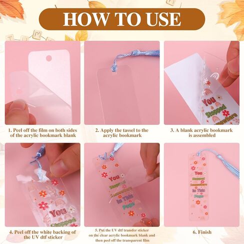 مجموعة فراغات الإشارات المرجعية من الأكريليك - 24 قطعة من ملصقات تغليف Boho Flower UV DTF 24 قطعة من الإشارات المرجعية المصنوعة من الأكريليك المستطيل الشفاف للنساء 24 قطعة من الشرابات الملونة إشارات مرجعية واضحة لعلامات الهدايا اليدوية اليدوية in Kuwait