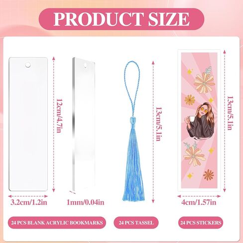مجموعة فراغات الإشارات المرجعية من الأكريليك - 24 قطعة من ملصقات تغليف Boho Flower UV DTF 24 قطعة من الإشارات المرجعية المصنوعة من الأكريليك المستطيل الشفاف للنساء 24 قطعة من الشرابات الملونة إشارات مرجعية واضحة لعلامات الهدايا اليدوية اليدوية in Saudi Arabia
