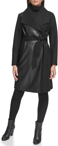 سترة Kenneth Cole النسائية ذات الياقة الكبيرة والطول الكامل من الجلد الصناعي in Saudi Arabia