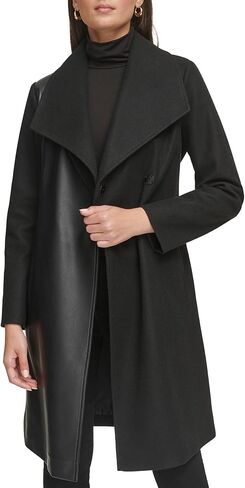 سترة Kenneth Cole النسائية ذات الياقة الكبيرة والطول الكامل من الجلد الصناعي in Saudi Arabia