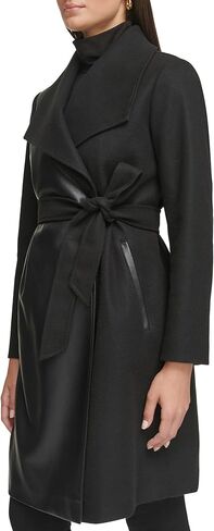 سترة Kenneth Cole النسائية ذات الياقة الكبيرة والطول الكامل من الجلد الصناعي in Saudi Arabia