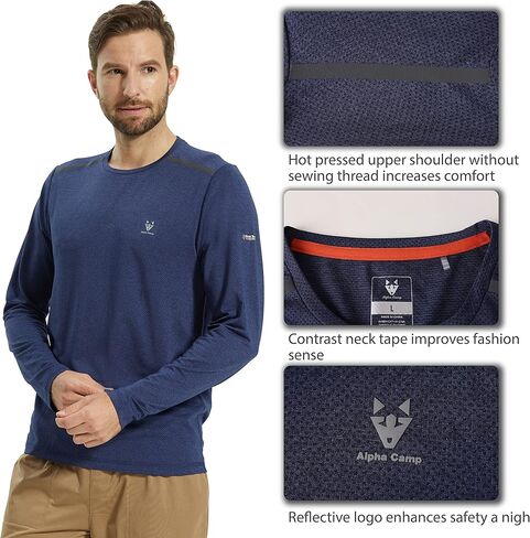 قمصان رياضية للرجال بأكمام طويلة بعامل حماية من أشعة الشمس 50+، قمصان رياضية سريعة الجفاف للجري والصيد والمشي لمسافات طويلة in Kuwait