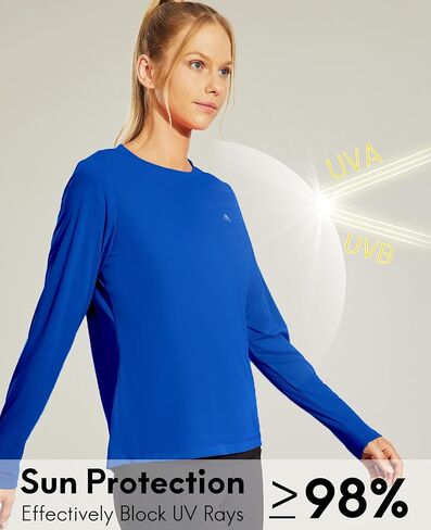 قمصان Haimont النسائية طويلة الأكمام للحماية من الشمس بعامل حماية من أشعة الشمس 50+، قمصان رياضية مناسبة للجري والمشي لمسافات طويلة، خفيفة الوزن، تي شيرت بعامل حماية من الشمس (SPF) in Kuwait