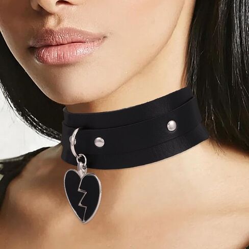 PU Leather Choker Collar Heart Choker Pendant Necklace Punk Leather Choker Love Leather Choker for Women and Girls in Saudi Arabia